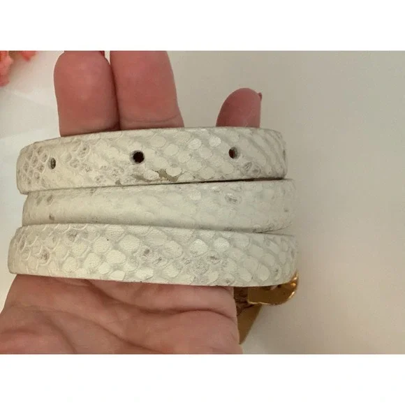 Anna Pellissari Size L Gold Tone Buckle Beige Gray Animal Print Leather Belt NWT